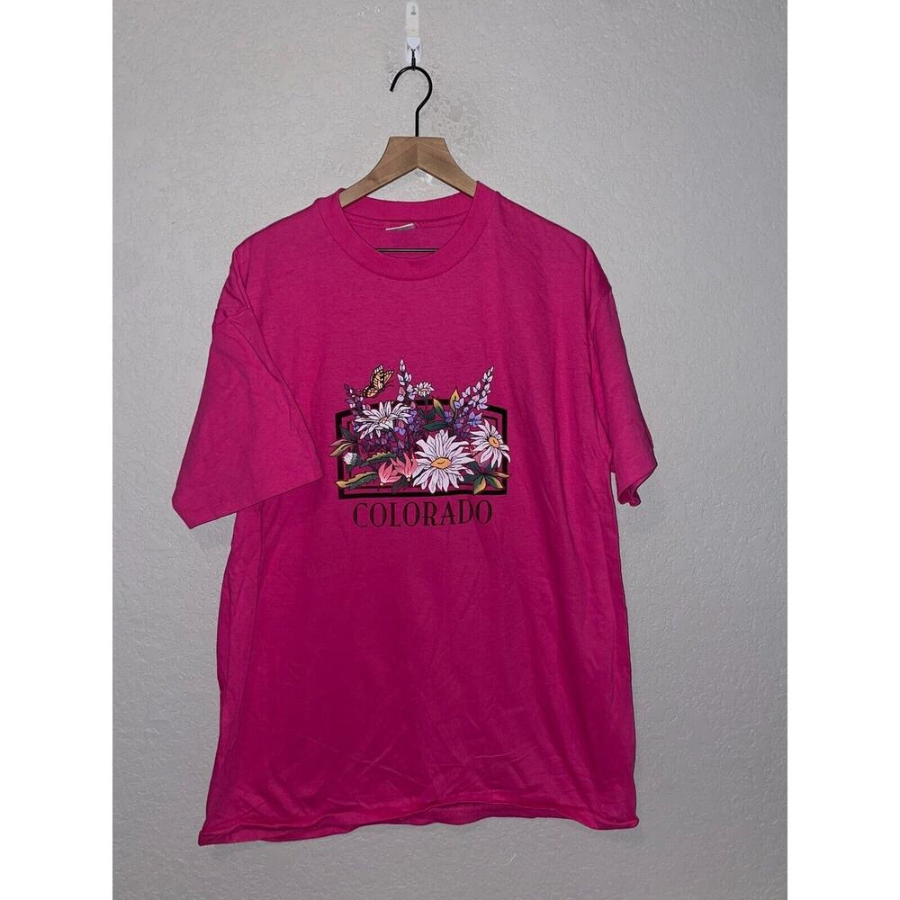 Vintage Colorado Pink Shirt Tee Gardens Flower Butterfly Anvil 1990s VTG 90s XL